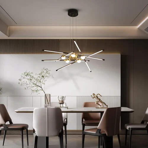 Vista 3 de Candelabro negro moderno, Candelabro Sputnik de 10 luces regulable enchufable, lámpara colgante de techo con instalación empotrada, lámpara colgante
