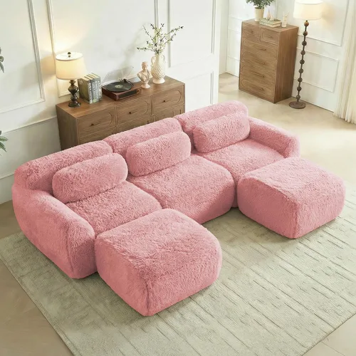 Vista 17 de Sofás de nube sin hueso de 80.4 pulgadas, tela de felpa suave y esponjosa, sofá cama modular con 2 otomanas, sofás de dos plazas de chocolate,