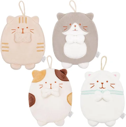 Vista 10 de PRATIQUE Paquete de 3 toallas de mano con diseño de gato, toallas de baño con lazo para colgar, toalla de mano para niños, animales, toalla de mano