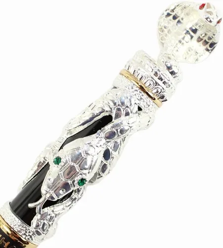 Vista 6 de Gullor Bolígrafo Rollerball Negro y Plata Antigua Serpiente Patrón 3D (blanco y negro)