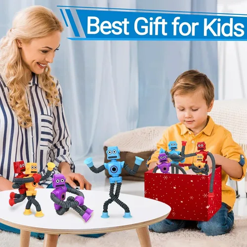 Vista 6 de Juguetes robóticos (paquete de 4), robots telescópicos con ventosa, tubos para autismo, juguetes sensoriales para ansiedad, regalos para niños