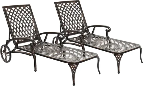 Vista 9 de Outvita Sillas de salón para exteriores, patio reclinable de aluminio fundido con respaldo ajustable y ruedas giratorias para patio trasero, porche