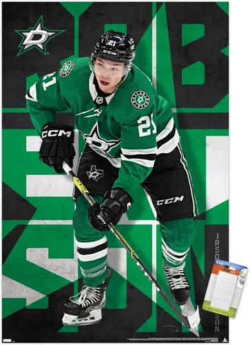 Vista 12 de Trends International NHL Dallas Stars - Póster de pared de Jason Robertson 23, 22.37 x 34.00 pulgadas, paquete de impresión y colgador de madera