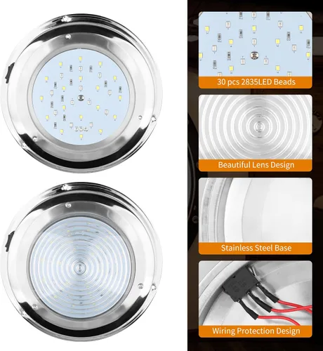 Vista 7 de RVZONE Luz de cúpula de barco marino de 12 V LED luces marinas interior con interruptor de palanca 7 "LED Iluminación de cabina de barco con montaje