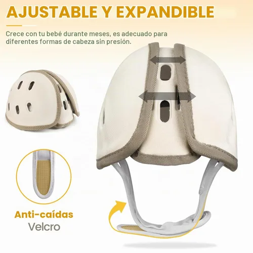 Vista 2 de Protector de cabeza de bebé para gatear y caminar, 6-24 meses (oso marrón) Casco infantil suave anticolisión, transpirable, ultraligero