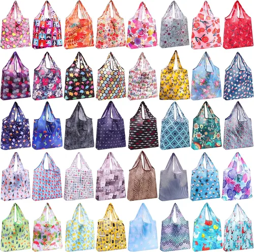 Vista 8 de Geyee 40 bolsas de compras reutilizables para comestibles, plegable, a granel, para cocina, impermeable, resistente, asa para regalo, bolsa de fiesta
