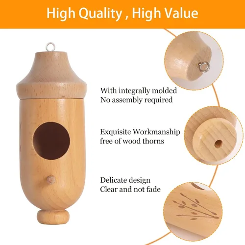 Vista 4 de Casa de Colibrí - Casas de Colibríes Naturales de Madera para Colgar en el Exterior, Regalos de Jardinería para Mujeres, Decoración de Árbol