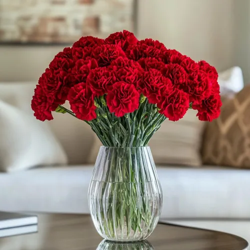 Vista 3 de GlobalRose 100 flores de clavel rojas - Claveles al día siguiente flores frescas para entrega Prime - Ramo fresco seleccionado a mano para Rojo