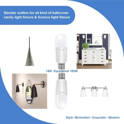 Vista 5 de Jolux Focos LED para accesorios cerrados, equivalente a 100 W (14 W), 2700 K blanco suave, 1500 lm, base E26 delgada de 1.81 pulgadas, no regulable