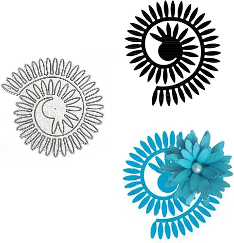 Vista 3 de Troqueles de metal de flores en espiral 3D, guirnalda de flores de margarita, plantillas cortadas para manualidades, álbumes de recortes, fotos