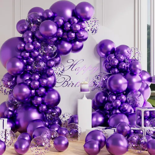 Vista 11 de AULE 100 globos metálicos negros de diferentes tamaños 18/12/10/5 pulgadas, globos de látex cromados brillantes de helio para decoración de fiesta