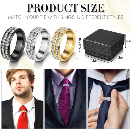 Vista 2 de 3 piezas de anillo de corbata para hombre, anillo de corbata para corbatas de cuello, accesorios con caja para regalo de joyería de boda
