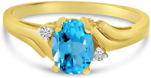 Vista 6 de Anillo de oro amarillo de 14 quilates con topacio azul ovalado y diamantes