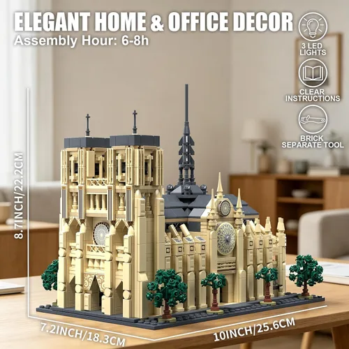 Vista 2 de Notre Dame de Paris - Juego de construcción de arquitectura con luz LED, 1757 piezas, modelo coleccionable de bloques de construcción emblemáticos