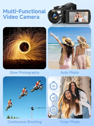 Vista 5 de Videocámara de video 4K con tarjeta SD de 64 GB, cámara WiFi de 56 MP para YouTube, visión nocturna IR, pantalla táctil de 3.0 pulgadas, zoom