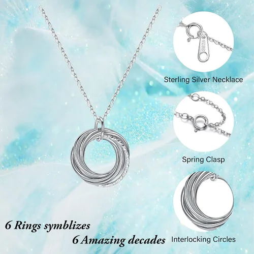 Vista 7 de Regalos de cumpleaños para mujer, collar de círculos de cadena de plata de ley para 30, 40, 50, 60, 70, 80, 90, cumpleaños, para mujer de 30, 40