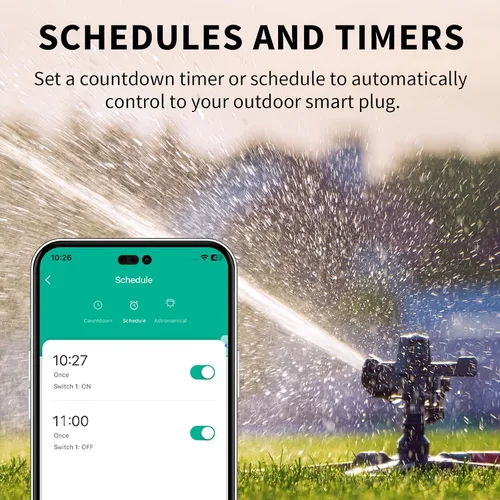 Vista 5 de Enchufe inteligente para exteriores con enchufe WiFi resistente, control remoto, impermeable, compatible con Alexa Google Assistant, no requiere