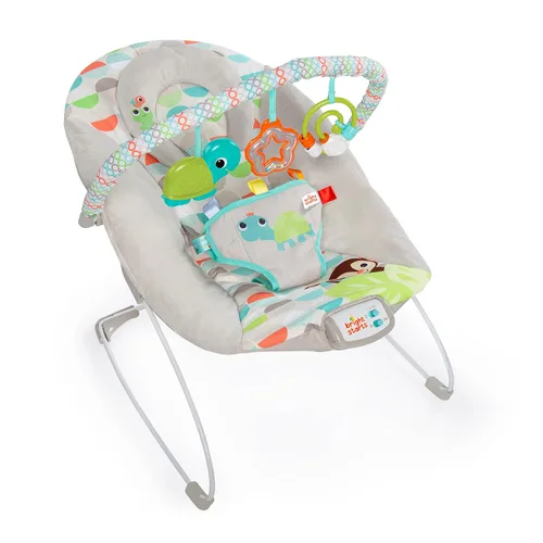 Vista 3 de Bright Starts Baby Bouncer Soothing Vibrations - Asiento para bebé, música, barra de juguete extraíble, 0-6 meses hasta 20 libras (Happy Safari)