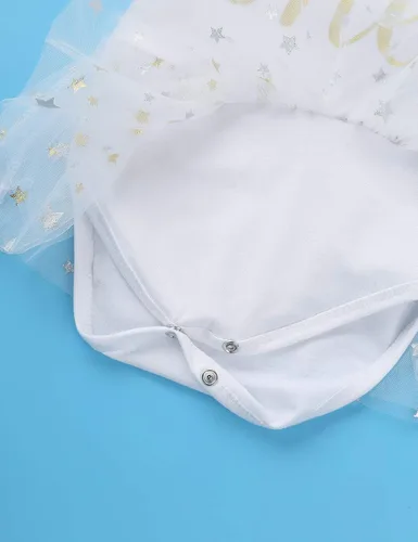 Vista 5 de iEFiEL Conjunto de mameluco para el primer cumpleaños para niñas con falda tutú y diadema, disfraz de princesa