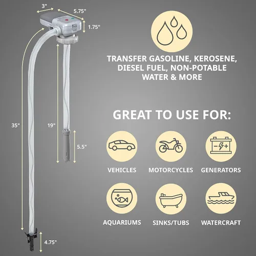 Vista 6 de Bomba de transferencia de combustible automática DEWAY con parada automática, tasa de flujo de 2.4 GPM y alimentación por batería AA, adaptador