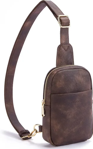Vista 156 de Telena Riñonera pequeña para mujer, de cuero, cangureras, bolsa de pecho para mujer
