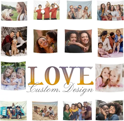 Vista 7 de Tapiz personalizado para cargar imágenes, diseño personalizado con foto/logotipo/texto, para colgar en la pared para bodas, festivales, cumpleaños