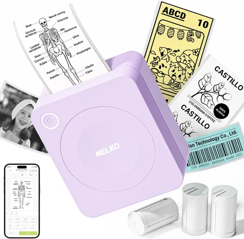 Vista 11 de Nelko Impresora de calcomanías, PM230 Print Pod Mini Bluetooth Portabel Sticker Maker con 1 rollo de papel, cápsulas de impresión con múltiples
