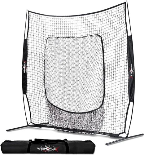 Vista 2 de Web Flex® 7x7 ft Portable Baseball & Softball Batting Practice Screen Net, Durable Nylon & Metal Frame, Protective Batting Net for Pitching &