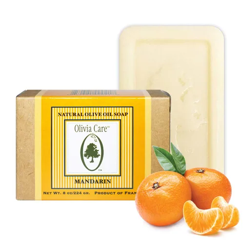 Vista 5 de Té verde, mandarina, verbena, lavanda Jabones de barra de oliva naturales y orgánicos, 8 onzas (tamaño grande) por Olivia Care - Triple molido