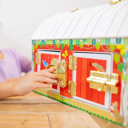 Vista 5 de Melissa & Doug – Juego sensorial de cierres para granero, juguete de puertas y cerraduras, animales de granja, para niños mayores de 3 años
