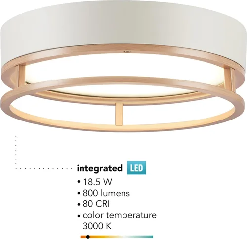 Vista 6 de GLOBE Electric 66000038 18.5W Lámpara de techo empotrable LED integrada para interior y exterior, blanco mate, acento en tono madera, mejoras