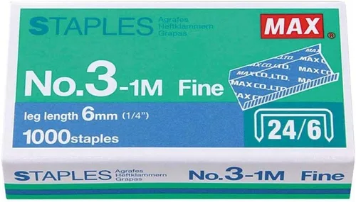 Vista 2 de PLESIU MEselected MAX No.3-1M - Grapas planas (24/6) para oficina, 4 cajas (4,000 grapas), color plateado