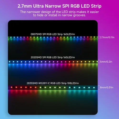 Vista 4 de BTF-LIGHTING WS2812B - Tira LED IC RGB 0.1 in, 0807SMD, DC5V, 3,2 pies, 160