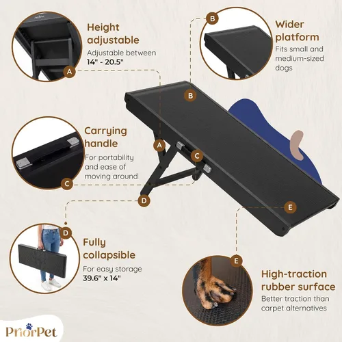 Vista 4 de Rampa para perros para sofá, antideslizante, resistente, plegable, soporta hasta 200 libras, ajustable de 7 a 20 pulgadas, plataforma de aterrizaje