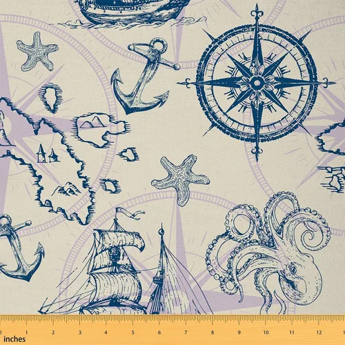 Vista 8 de jejeloiu Tela de Tapicería de Concha de Erizo de Mar por Yarda, Tela de Retapizado con Temática Marina Oceánica para Sillas, Tela Decorativa
