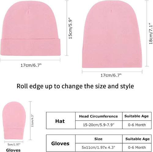 Vista 5 de BQUBO Baby Hats and Mittens Infant Cotton Beanie Gloves No Scratch Set Newborn Hospital Hat for Boys Girls