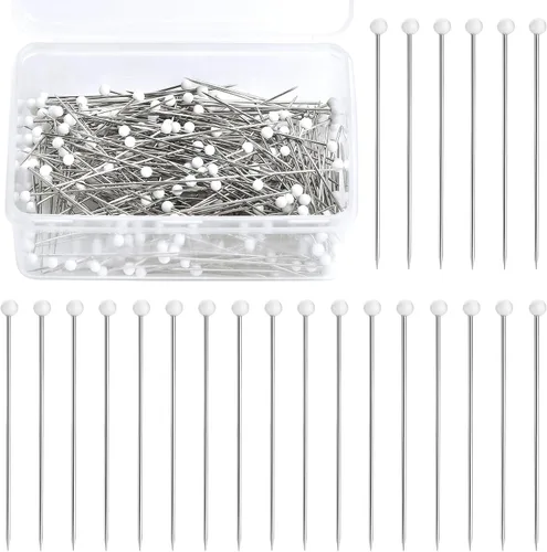 Vista 11 de Alfileres de costura, 300 alfileres rectos para tela, alfileres de acolchado de cabeza de bola perlada negra de 1.5 pulgadas, alfileres de costura