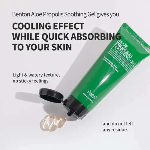 Vista 5 de BENTON Gel calmante de propóleo de aloe, 3.38 onzas líquidas, hidratante ligero para después del sol para cara, tamaño apto para viajes, aloe vera