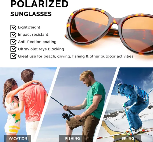 Vista 4 de JOORTI Gafas de sol polarizadas para mujer con marco de plástico con protección UV gafas de sombra elegantes