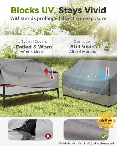 Vista 4 de KylinLucky Fundas para sofá tipo loveseat de patio, 48W x 26D x 33H pulgadas, Fundas impermeables para sofá de exterior de 2 plazas en gris