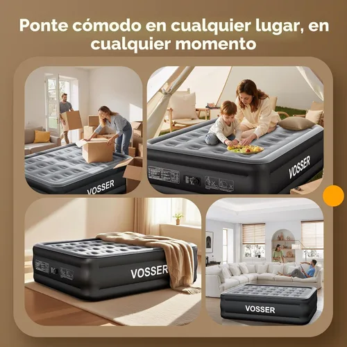 Vista 9 de VOSSER Colchón de Aire Full con Bomba Integrada, Colchón Inflable Elevado de 18'', Colchón Auto Inflable en 3 Minutos, Cama de Aire Portátil