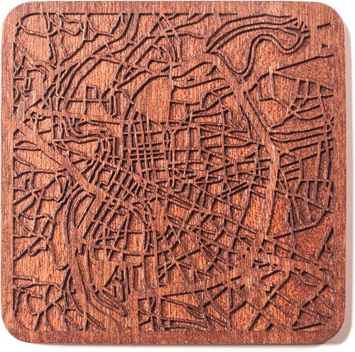 Vista 80 de Posavasos Amsterdam Map by O3 Design Studio, 1 pieza, posavasos de madera Sapele con mapa de la ciudad, hecho a mano, varias ciudades opcionales
