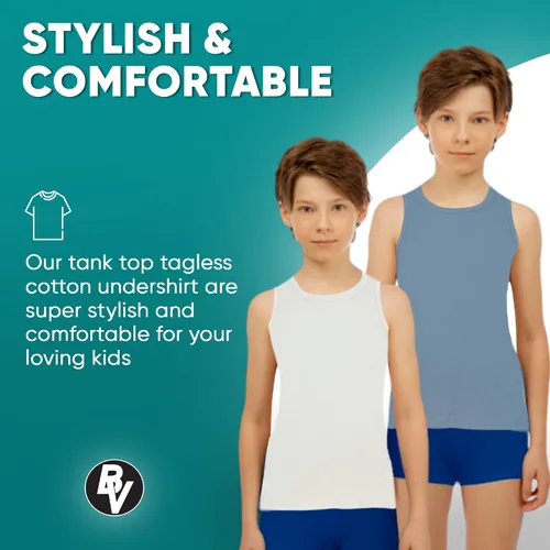 Vista 5 de BROOKLYN VERTICAL Paquete de 4 camisetas sin mangas para niños, algodón sin etiquetas, súper suave