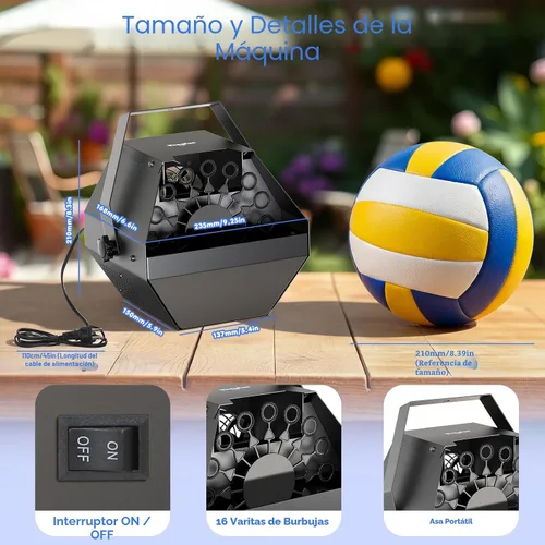 Vista 5 de Theefun Máquina de burbujas 750ML Control manual Metal Bubble Soplador Enchufe negro