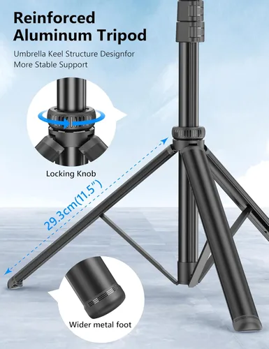 Vista 2 de Trípode de teléfono de 72 pulgadas y palo para selfie, soporte extensible para teléfono celular con control remoto desmontable y soporte