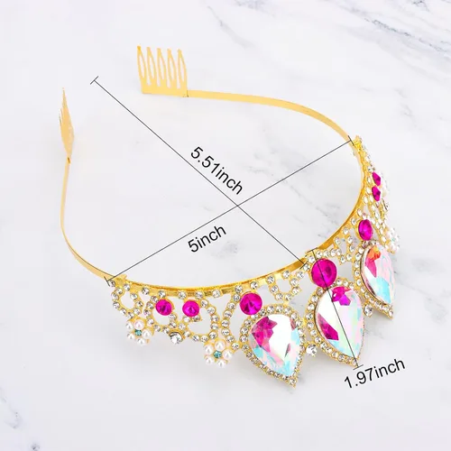 Vista 15 de CIEHER Rapunzel - Corona de princesa para niñas, diadema multicolor para fiesta de cumpleaños, cosplay de sirena
