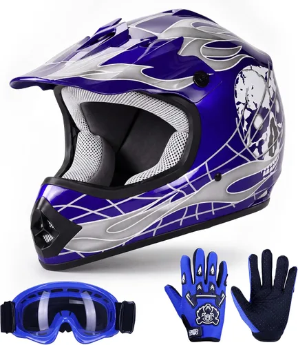 Vista 13 de TCT-MOTORPARTS - Casco para niños o jóvenes, modelo de calavera negra, aprobado por el DOT, para motocross, cuatrimoto, bicicleta de tierra