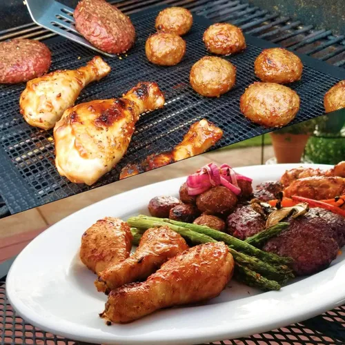 Vista 7 de Mighty Mat - Juego de 3 alfombrillas reforzadas antiadherentes para ahumar y cocinar pescado, verduras, carnes en ahumador o parrilla