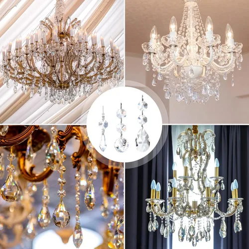 Vista 6 de Paquete de 44 candelabros de repuesto, 0.78 pulgadas y 1.496 pulgadas (0.787 in) y 1.496 in, cuentas colgantes para lámpara de boda, decoración