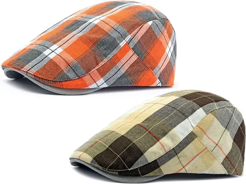 Vista 9 de Paquete de 2 gorras planas de algodón a cuadros para hombre, diseño de Ivy Cabbie Golf Gatsby